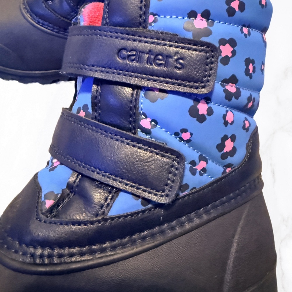 Girl’s Carter’s Pink & Blue Leopard‎ Deltha Velcro Snow Boots, Size 13 - Picture 5 of 8